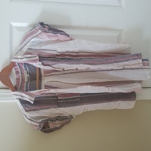 Harper Stripe Button Up Collar Oversized Blouse M